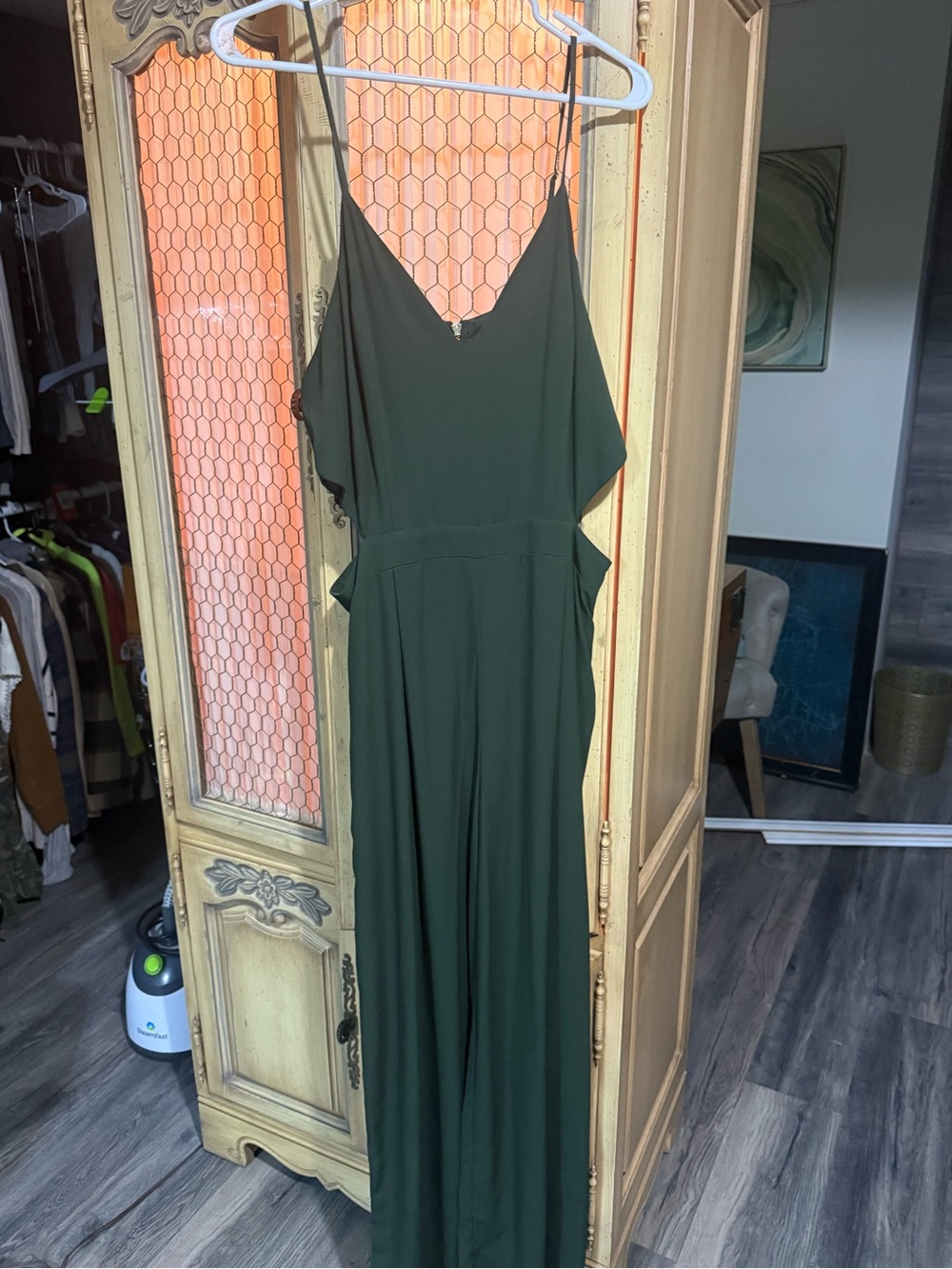 BCBG Olive Green One-Shoulder Jumpsuit